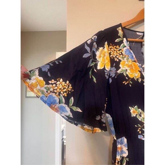 Ban Of Gypsies Size M Wide Leg Floral Jumpsuit Dark Blue Western Wedding Guest - Picture 8 of 10